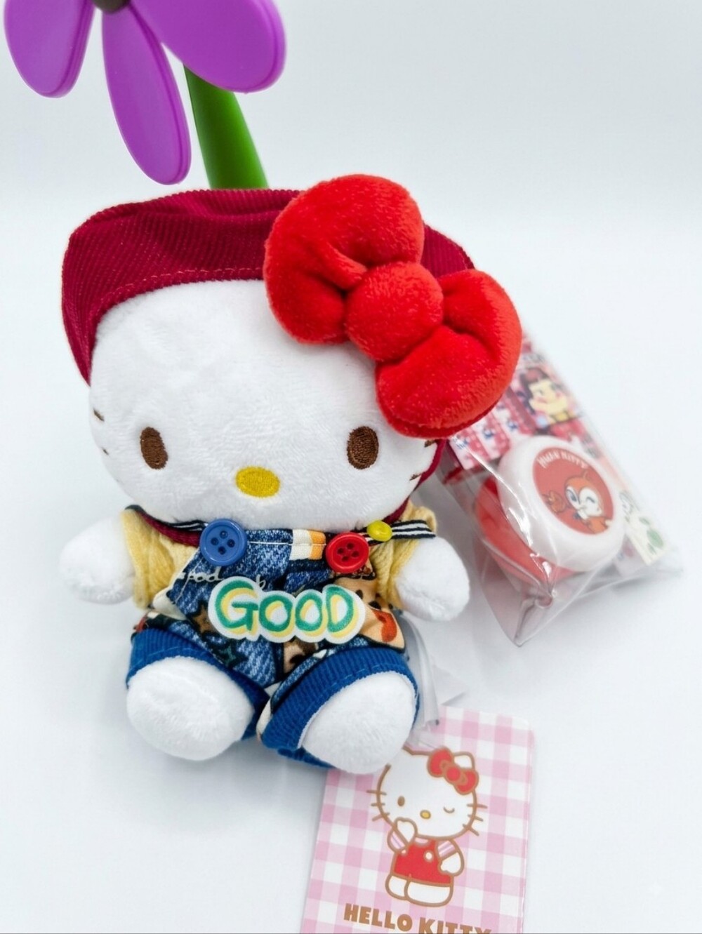 Hello Kitty Plush Keychain with Red Bow and Pink Hat